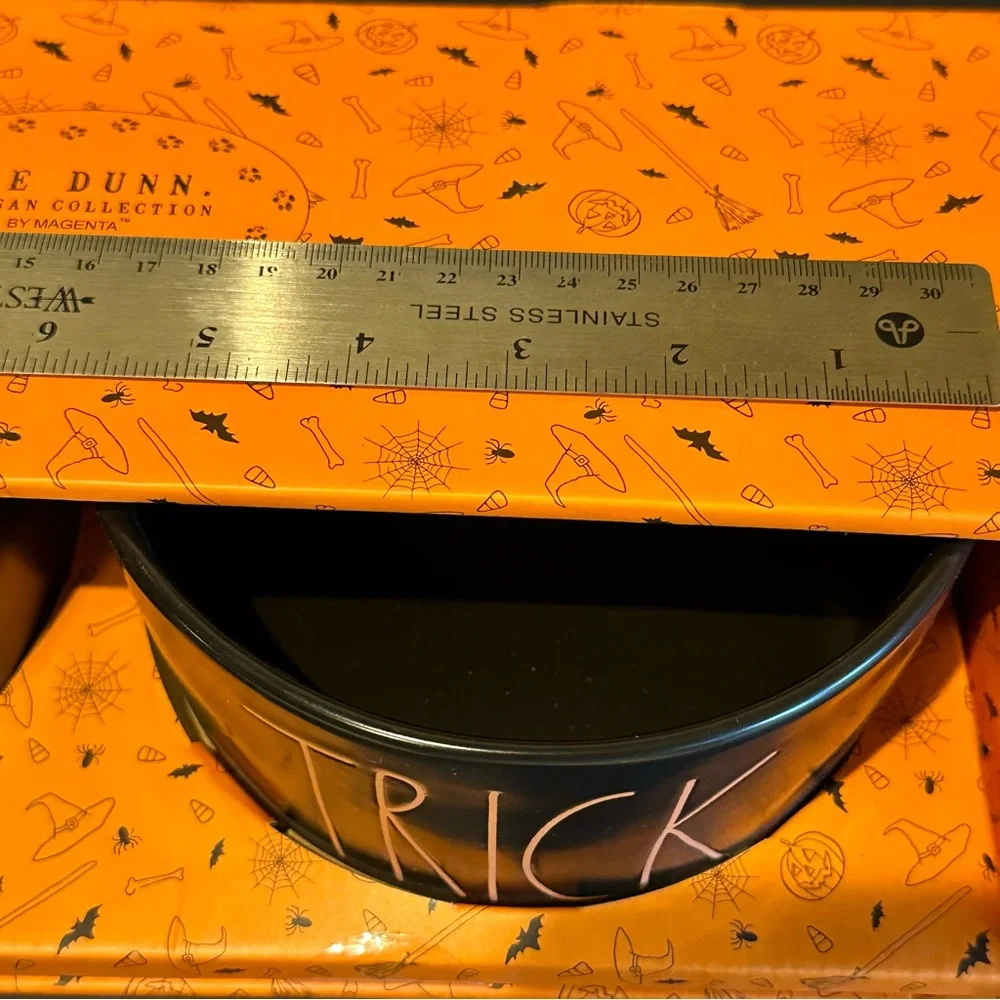 Rae Dunn TRICK TREAT 6” Dog Bowl Set Black Orange Halloween